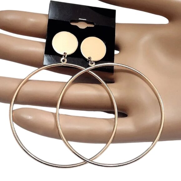 2 Inch 50mm Door Knocker Hoop Pierced Post Earrings Gold Tone - Picture 1 of 5
